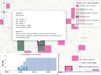 screenshot of the targeting revisits map for soldierflies