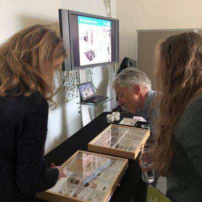 Katty Baird demonstrating moth specimens from the museum (photo by Ashleigh Whiffin)