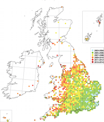 Map showing spread of harlequin ladybird